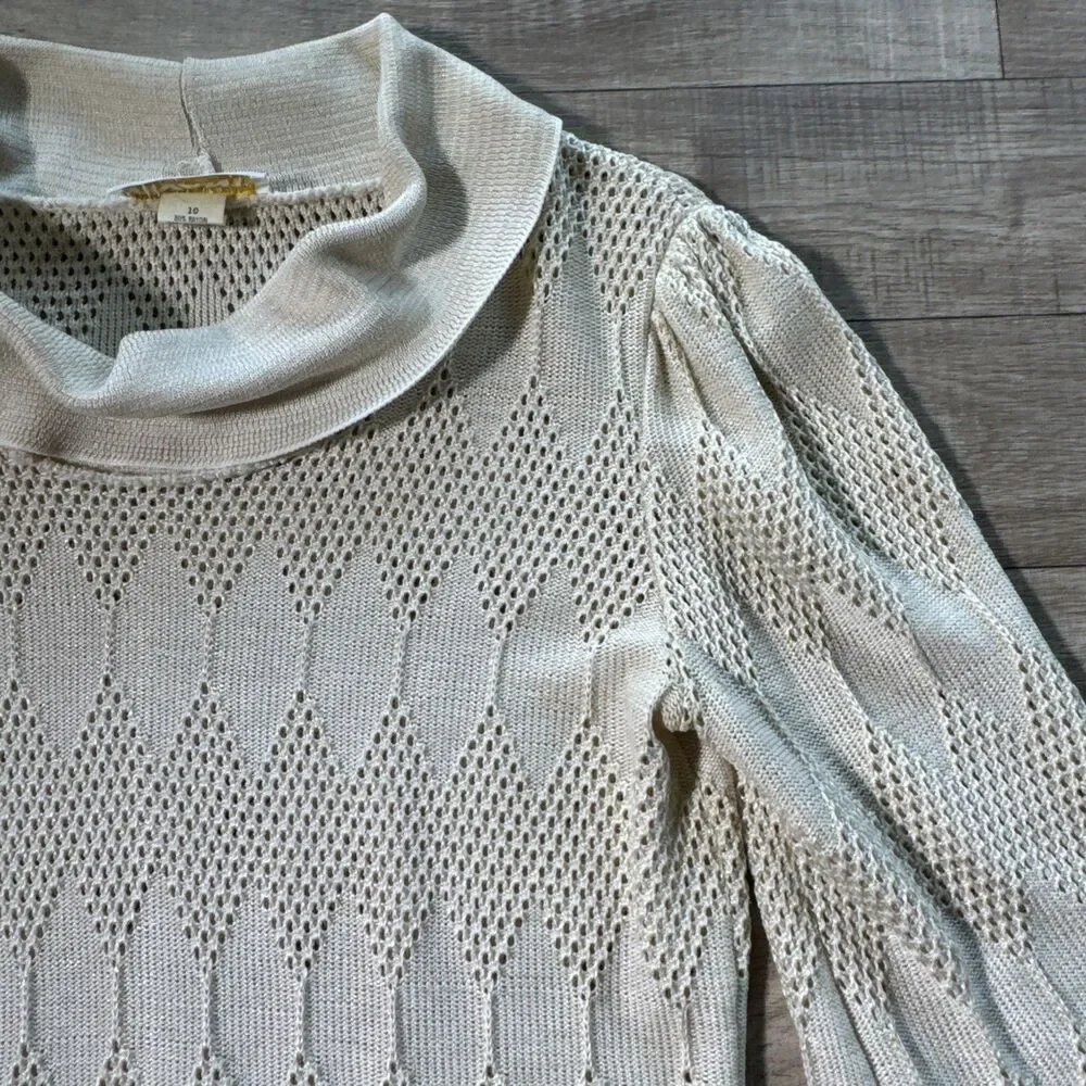 vtg Vivanti 3/4 Sleeve Sweater size 10 cream open weave Cowl Neck